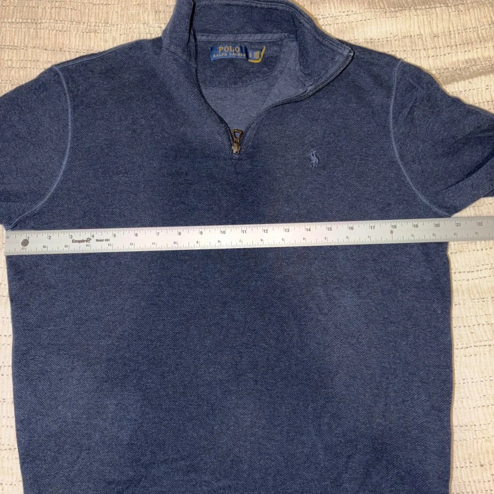 Polo Ralph Lauren Mens Navy Blue Herringbone Quarter Zip Pullover Small‎